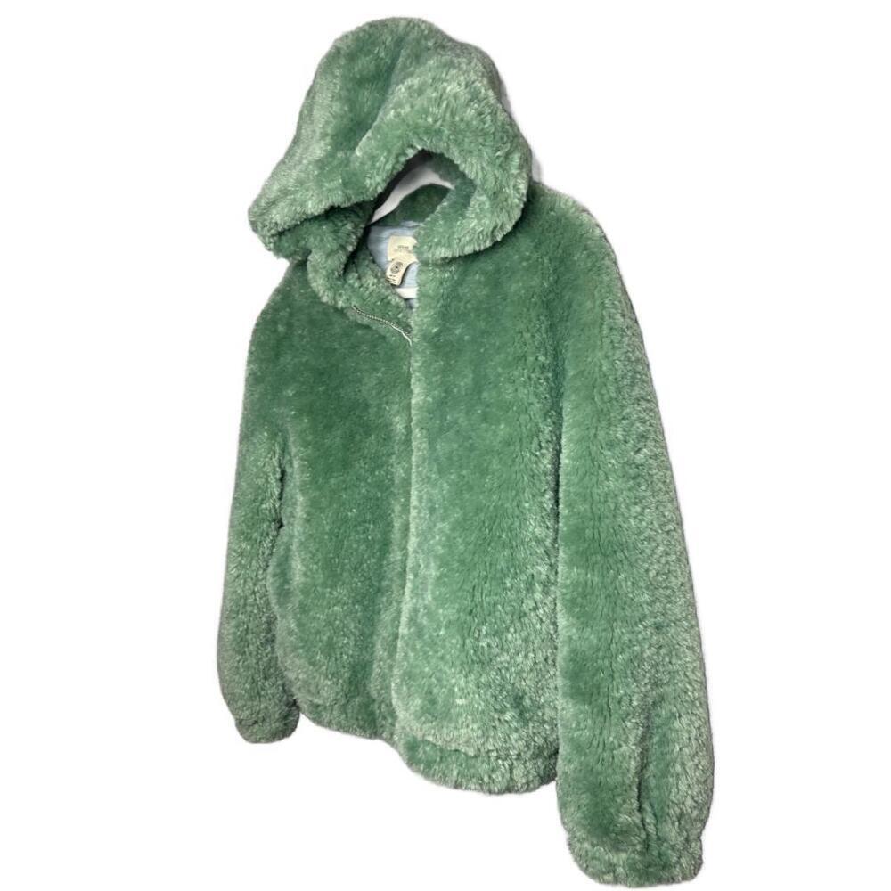 NWT Urban Outfitters Sz XS  Mint Green Hooded Faux Fur Teddy Jacket (1602) - Picture 3 of 7